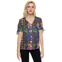 Background Graphic Bow Sleeve Button Up Top by Ravend