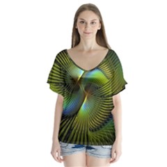 Digitalart  Waves V-neck Flutter Sleeve Top by Sparkle