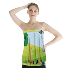 Mother And Daughter Yoga Art Celebrating Motherhood And Bond Between Mom And Daughter  Strapless Top by SymmekaDesign