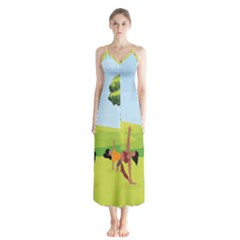 Mother And Daughter Yoga Art Celebrating Motherhood And Bond Between Mom And Daughter  Button Up Chiffon Maxi Dress by SymmekaDesign