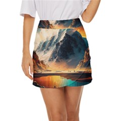 Abstract Color Colorful Mountain Ocean Sea Mini Front Wrap Skirt by Pakemis