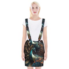 Peacock Bird Feathers Colorful Texture Abstract Braces Suspender Skirt by Pakemis