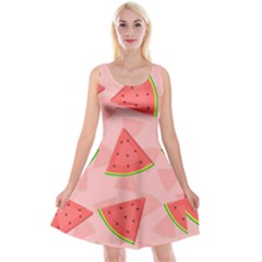 Background Watermelon Pattern Fruit Food Sweet Reversible Velvet Sleeveless Dress by Jancukart
