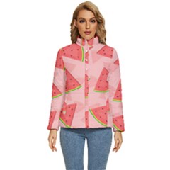 Background Watermelon Pattern Fruit Food Sweet Women s Puffer Bubble Jacket Coat by Jancukart