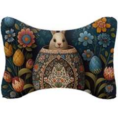 Easter Bunny Rabbit Flowers Easter Happy Easter Seat Head Rest Cushion by Jancukart