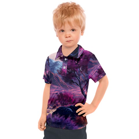 Landscape Landscape Painting Purple Purple Trees Kids  Polo Tee by Jancukart