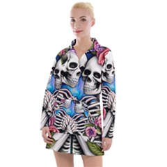 Floral Skeletons Women s Long Sleeve Casual Dress by GardenOfOphir