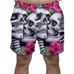 Black Skulls Red Roses Men s Shorts by GardenOfOphir