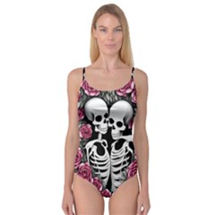 Black And White Rose Sugar Skull Camisole Leotard  by GardenOfOphir