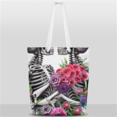 Gothic Floral Skeletons Full Print Rope Handle Tote (small) by GardenOfOphir