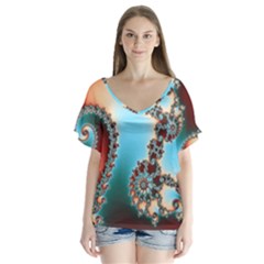 Fractal Spiral Art Math Abstract V-neck Flutter Sleeve Top by Ravend