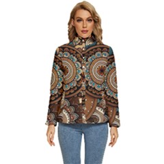 Bohemian Flair In Blue And Earthtones Women s Puffer Bubble Jacket Coat by HWDesign