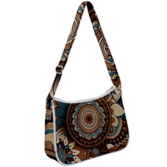 Bohemian Flair In Blue And Earthtones Zip Up Shoulder Bag by HWDesign