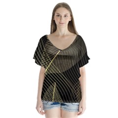Leaves Nature Art Design Pattern V-neck Flutter Sleeve Top by Ravend