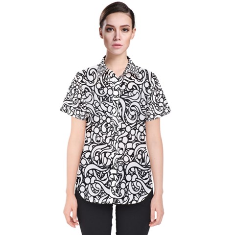 Question Mark Typographic Motif Random Pattern Women s Short Sleeve Shirt by dflcprintsclothing