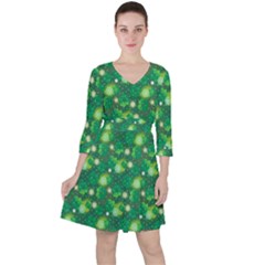 Leaf Clover Star Glitter Seamless Quarter Sleeve Ruffle Waist Dress by Pakemis