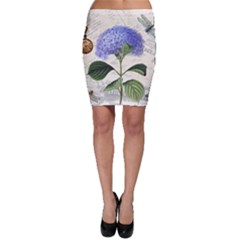 Blue Hydrangea Flower Painting Vintage Shabby Chic Dragonflies Bodycon Skirt by danenraven