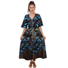 Flower Metal Flowers Sculpture Kimono Sleeve Boho Dress by Ravend