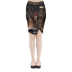Chicago City Architecture Downtown Midi Wrap Pencil Skirt by Ravend