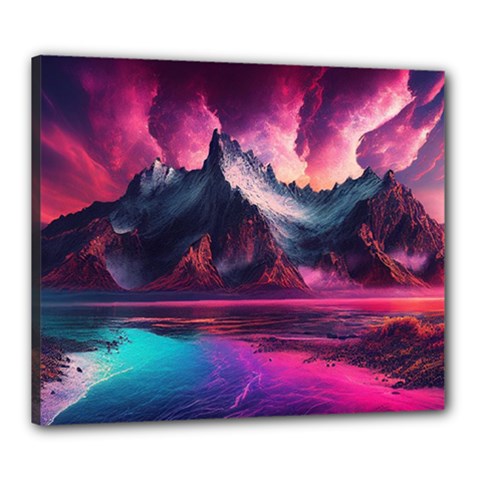 Ai Generated Mountain Ocean Lava Canvas 24  X 20  (stretched) by Ravend