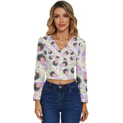 Pattern Pastel Drawing Art Long Sleeve V-neck Top by Uceng