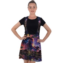 Lake Galaxy Stars Science Fiction Velvet Suspender Skater Skirt by Uceng