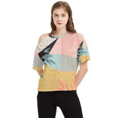 Leaves Pattern Design Colorful One Shoulder Cut Out Tee by Uceng