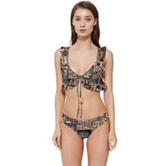 Books Low Cut Ruffle Edge Bikini Set by artworkshop