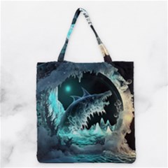 Sculpture Dinosaur Shark Frozen Winter Fantasy Grocery Tote Bag by Ravend