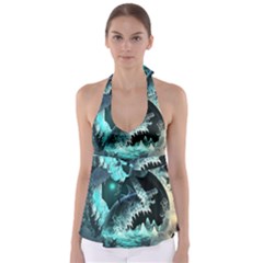 Sculpture Dinosaur Shark Frozen Winter Fantasy Babydoll Tankini Top by Ravend