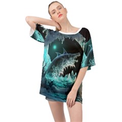 Sculpture Dinosaur Shark Frozen Winter Fantasy Oversized Chiffon Top by Ravend