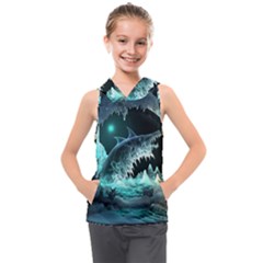 Sculpture Dinosaur Shark Frozen Winter Fantasy Kids  Sleeveless Hoodie by Ravend