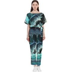 Sculpture Dinosaur Shark Frozen Winter Fantasy Batwing Lightweight Chiffon Jumpsuit by Ravend