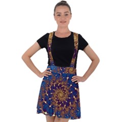 Fractal Spiral Art Pattern Blue Design Velvet Suspender Skater Skirt by Ravend