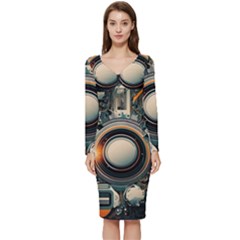 Illustrations Technology Robot Internet Processor Long Sleeve V-neck Bodycon Dress  by Ravend