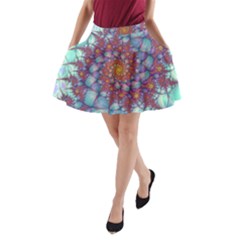 Fractals Abstract Art Cyan Spiral Vortex Pattern A-line Pocket Skirt by Ravend
