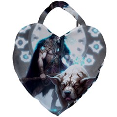 Ai Generated Viking God Fantasy Dog Norse Man Giant Heart Shaped Tote by danenraven