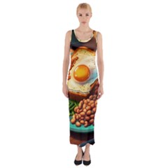 Ai Generated Breakfast Egg Beans Toast Plate Fitted Maxi Dress by danenraven