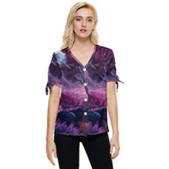 Landscape Landscape Painting Purple Purple Trees Bow Sleeve Button Up Top by danenraven