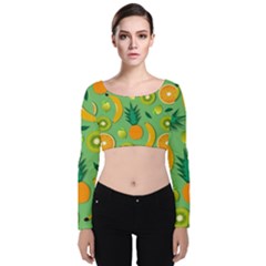 Fruit Tropical Pattern Design Art Pattern Velvet Long Sleeve Crop Top by Ravend