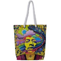 Psychedelic Rock Jimi Hendrix Full Print Rope Handle Tote (small) by Jancukart
