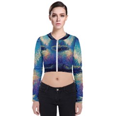Oil Painting Night Scenery Fantasy Long Sleeve Zip Up Bomber Jacket by Ravend