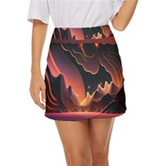 Fire Flame Burn Hot Heat Light Burning Orange Mini Front Wrap Skirt by Ravend
