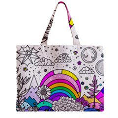 Rainbow Fun Cute Minimal Doodle Drawing Art Zipper Mini Tote Bag by Ravend