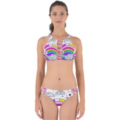 Rainbow Fun Cute Minimal Doodle Drawing Art Perfectly Cut Out Bikini Set by Ravend