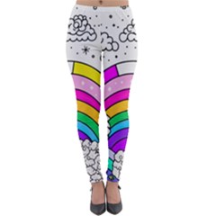 Rainbow Fun Cute Minimal Doodle Drawing Art Lightweight Velour Leggings by Ravend