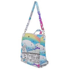Rainbow Fun Cute Minimal Doodle Drawing Arts Crossbody Backpack by Ravend