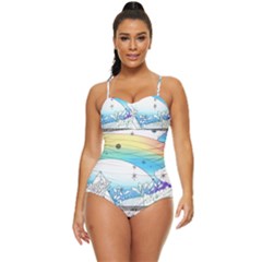Rainbow Fun Cute Minimal Doodle Drawing Arts Retro Full Coverage Swimsuit by Ravend
