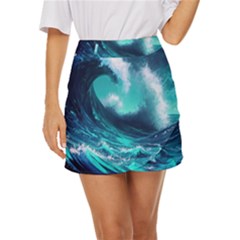 Tsunami Tidal Wave Ocean Waves Sea Nature Water Mini Front Wrap Skirt by Ravend