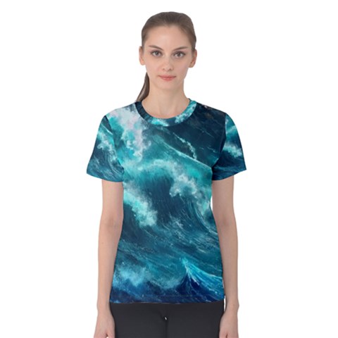 Thunderstorm Tsunami Tidal Wave Ocean Waves Sea Women s Cotton Tee by Ravend